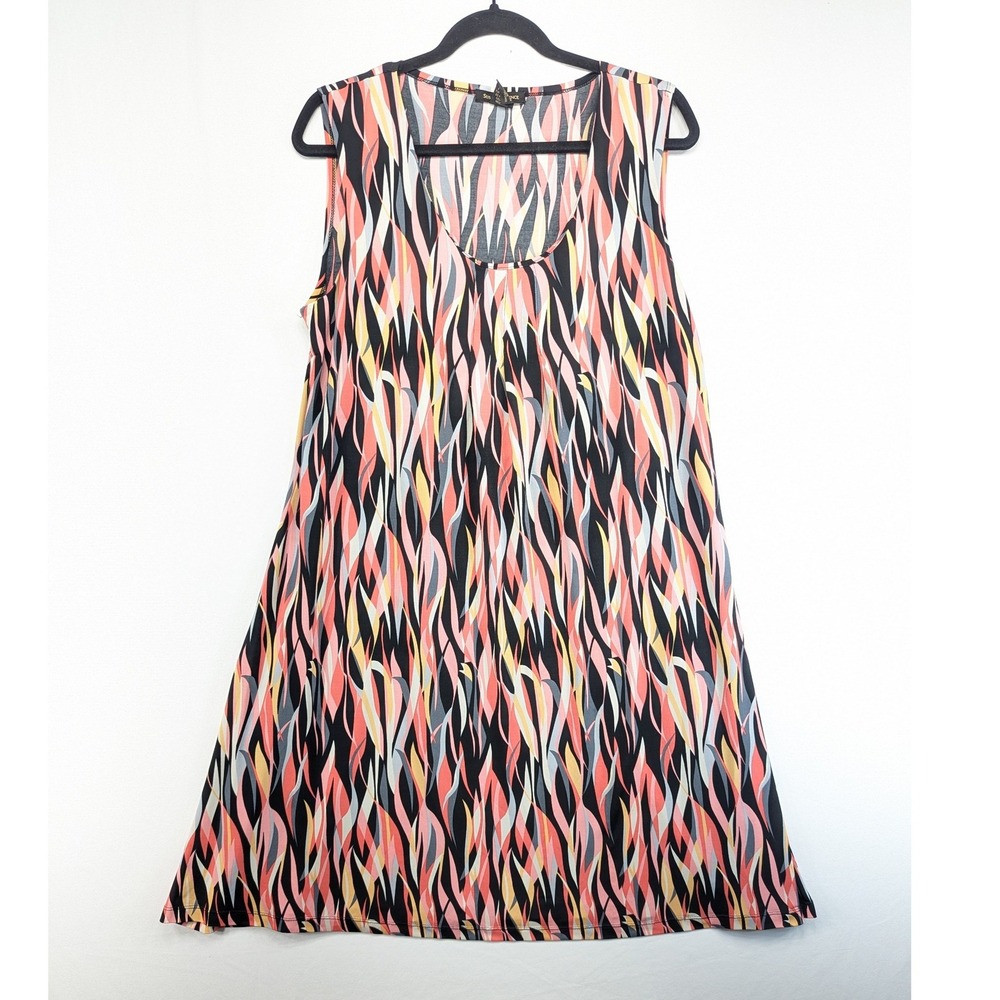 Susan Lawrence XL Sleeveless Abstract Print Shift Dress Coral Grey Black 40776